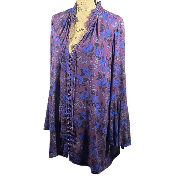 Free People Magic Mystery Tunic Dress Purple Electric Blue $108 Wine Small - Picture 4 of 9